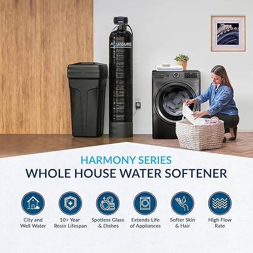 Aquasure Harmony Series 70,000 Grains Whole House Water Softener with Automatic Digital Metered Control Head | Fine Mesh Resin for Iron Removal, Reduces Hardness & Improves Water | for 4-6 bathrooms