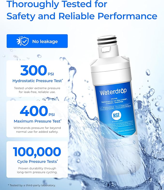 Waterdrop LT1000PC ADQ747935 MDJ64844601 Refrigerator Water Filter, 3 Pack | Reduce chlorine, bad taste and odor, Replacement for LG® LT1000P®/PC/PCS, ADQ74793501, ADQ74793502, Kenmore® 46-9980