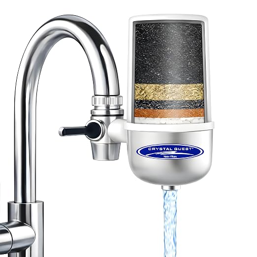 Crystal Quest Faucet-Mount Water Filtration System, ISO Certified 6-Stage Filtration, No-Wait Filtering, Removes Chlorine & Heavy Metal, 2000-Gallon Capacity, Easy Kitchen Faucet Installation - Chrome