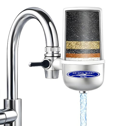 Crystal Quest Faucet-Mount Water Filtration System, ISO Certified 6-Stage Filtration, No-Wait Filtering, Removes Chlorine & Heavy Metal, 2000-Gallon Capacity, Easy Kitchen Faucet Installation - Chrome