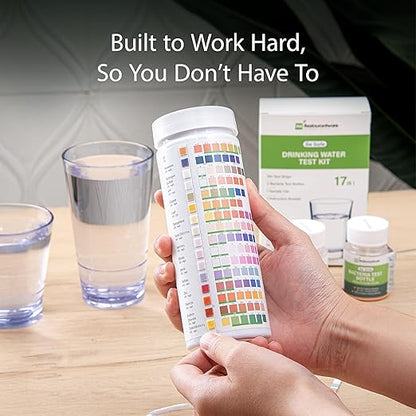 Restaurantware Instant Multiple-Use Water Test Kit 100 Count 17-in-1 Water Test Kit, 2 Bacteria Tests, For Tap & Well Water, Chlorine Testing Strips, Tests For Lead, Bacteria, Hardness, Fluoride
