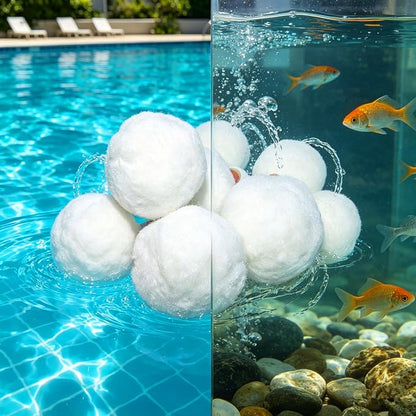 Pool Filter Balls 1.5lbs Reusable Washable Fiber Filter Media Equivalent to 50 LBS Filter Sand Eco‑Friendly Lightweight Efficient Pool Filter Balls for Swimming Pool Sand Filter, Aquarium & Pond