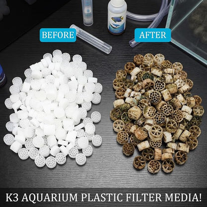 K3, Aquarium Filter Media 1 KG Moving Bed Biofilm Reactor Plastic Replacement Biological Material Remover for Aquaponics Aquaculture Hydroponics Ponds Aquariums,1 kg