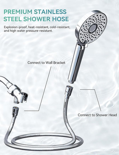 Magichome Filtered Shower Head with Handheld, High Pressure 10-Spd Detachable Chrome Showerhead with Stainless Hose, Water Softener Filter Beads for Hard Water - Remove Chlorine, Reduce Dry Itchy Skin