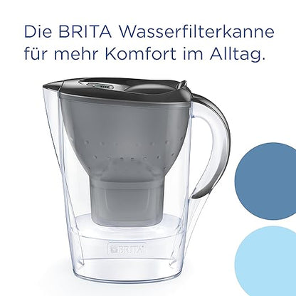 BRITA Marella Water Filter Jug Graphite (2.4L) Half Year Pack incl. 6x MAXTRA PRO Pure Performance cartridge - fridge-fitting jug with digital LTI and Flip-Lid - now in sustainable Smart Box packaging