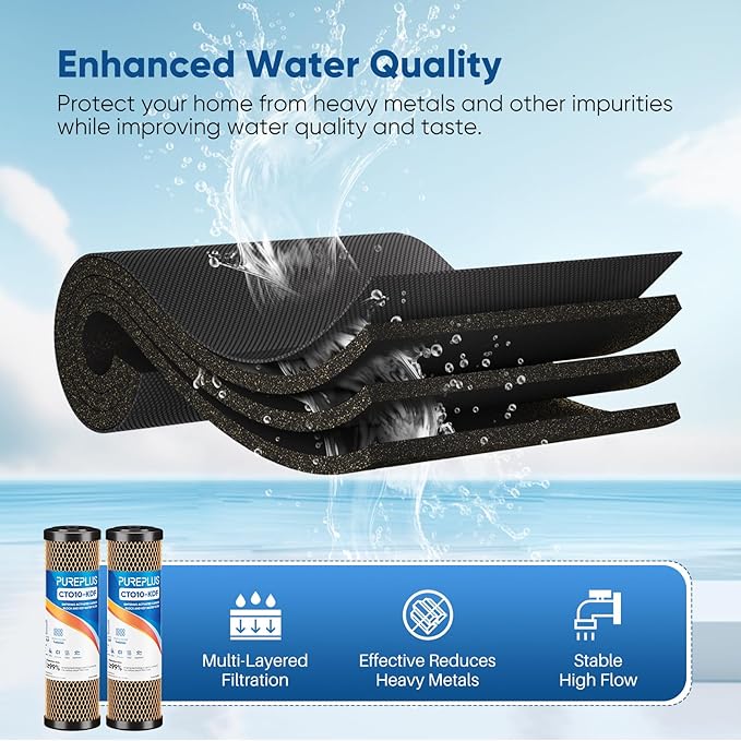 1 Micron 2.5" x 10" Whole House CTO Carbon Water Filter Cartridge Replacement for Under Sink Water Filter System, Dupont WFPFC8002, WFPFC9001, FXWTC, SCWH-5, WHEF-WHWC, WHCF-WHWC, AMZN-SCWH-5,3Pack