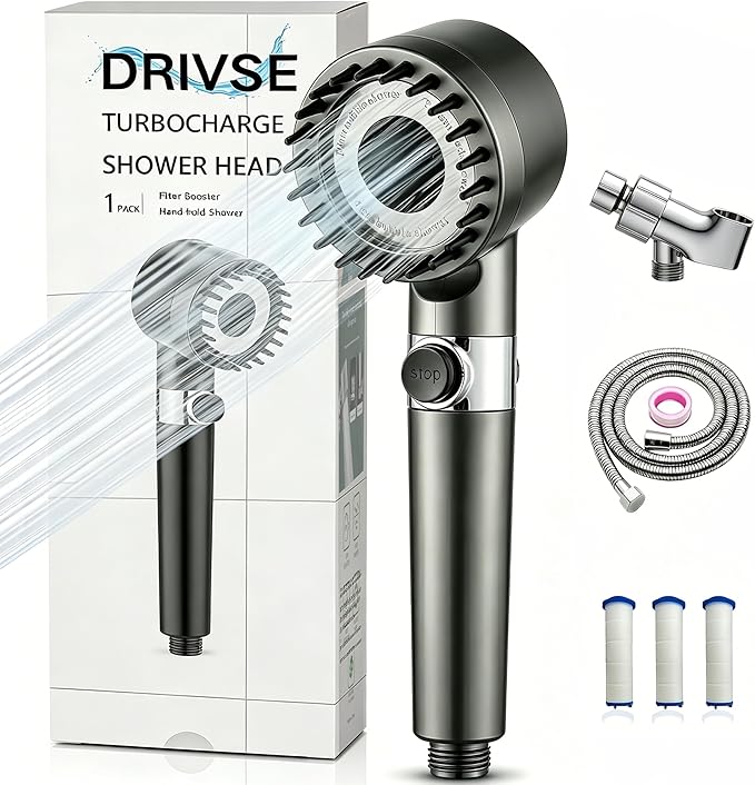 Drivse Showerhead, Drivse Filtered Shower Head With Handheld, High Pressure Handheld Hydrojet Nozzle Kit with Water Filter, Fits for Men, Women, Children and Pets. (Showerhead)