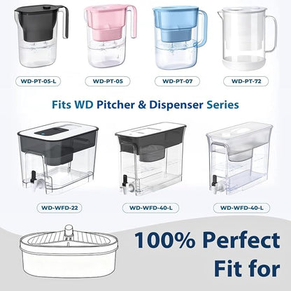 Water Filter Replacement for All Water-drop Pitcher Filtration System, Fit for Water-drop, WD-PF-01A Plus, Reduces PFAS, PFOA/PFOS, Chlorine, 3 Months or 250 Gallons (Pack of 4)