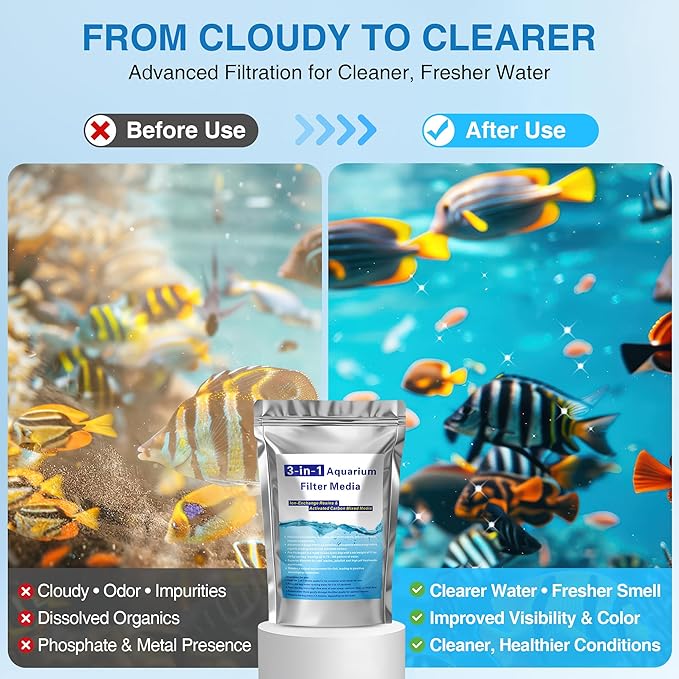 2 Pack 11oz Aquarium Filtration Media, Extruded Carbon & Ion Exchange Resin in Nylon Bags, Treats 75-100 Gallons Per Bag, Removes Phosphates & Metals for Reef, Marine, Jellyfish & High pH Aquariums