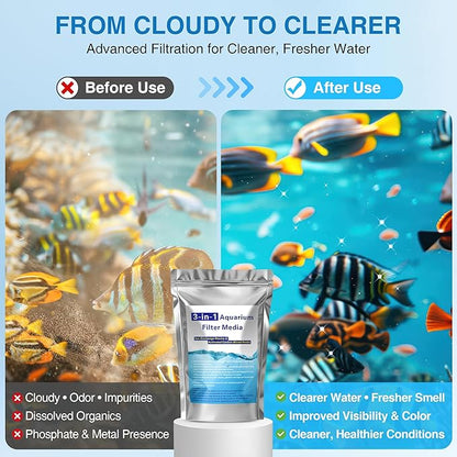 2 Pack 11oz Aquarium Filtration Media, Extruded Carbon & Ion Exchange Resin in Nylon Bags, Treats 75-100 Gallons Per Bag, Removes Phosphates & Metals for Reef, Marine, Jellyfish & High pH Aquariums