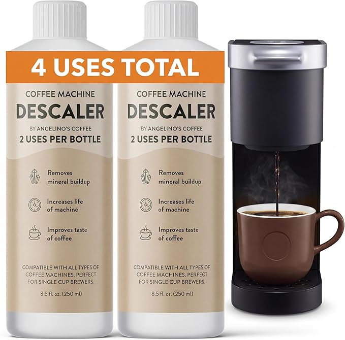 Universal Descaling Solution for Keurig, Nespresso, Breville, DeLonghi & Ninja (4 Uses) – Professional Coffee Descaler & Cleaner – Removes Limescale to Restore Flow & Temp – Odorless & Residue-Free