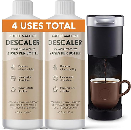 Universal Descaling Solution for Keurig, Nespresso, Breville, DeLonghi & Ninja (4 Uses) – Professional Coffee Descaler & Cleaner – Removes Limescale to Restore Flow & Temp – Odorless & Residue-Free