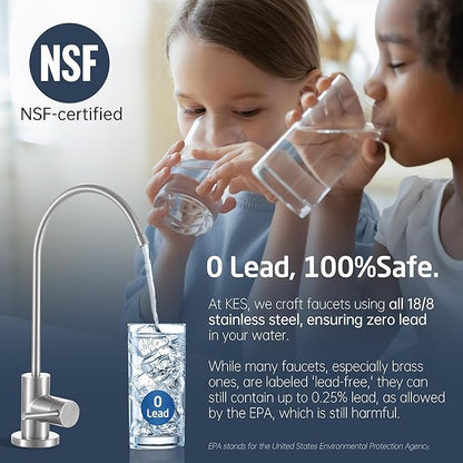 KES NSF Certified All Metal Drinking RO Water Faucet, Lead-Free 18/8 Stainless Steel Reverse Osmosis Faucet for Kitchen Sink, Water Filter Faucet Fits Most RO Water Filtration System, Brushed Finish