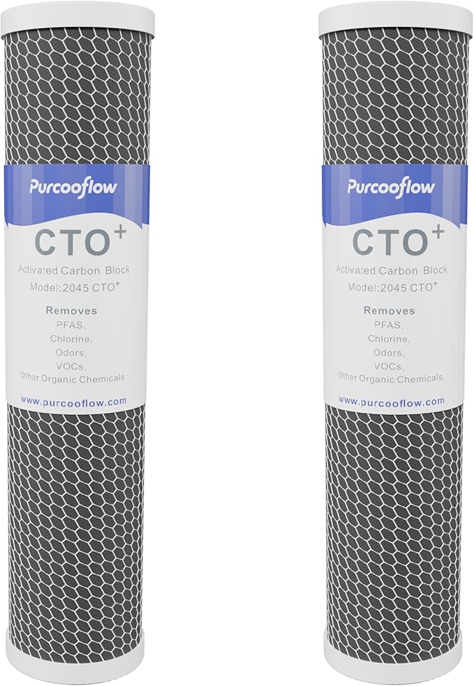 20x4.5 Inch CTO Water Filter Cartridge, Specialized PFAS & Chlorine Removal, Whole House Coconut Shell Carbon Block Replacement, Fits Standard 20" x 4.5"Housings, 5 Micron