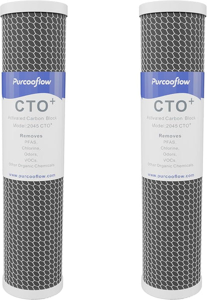20x4.5 Inch CTO Water Filter Cartridge, Specialized PFAS & Chlorine Removal, Whole House Coconut Shell Carbon Block Replacement, Fits Standard 20" x 4.5"Housings, 5 Micron