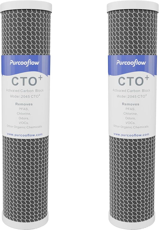 20x4.5 Inch CTO Water Filter Cartridge, Specialized PFAS & Chlorine Removal, Whole House Coconut Shell Carbon Block Replacement, Fits Standard 20" x 4.5"Housings, 5 Micron