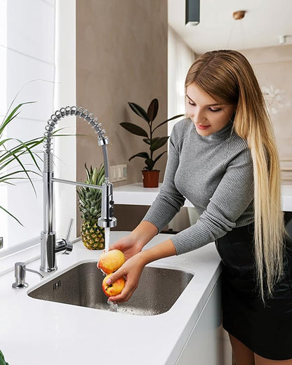 Chrome Kitchen Faucet with Soap Dispenser: Stainless Steel Kitchen Faucet with Pull Down Sprayer for Sink 2 or 4 Hole - 3 Modes Single Handle Kitchen Sink Faucets for Farmhouse RV Laundry Bar