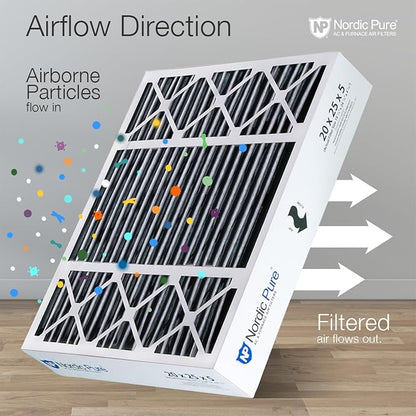 Nordic Pure 20x25x5 Pleated MERV 8 Plus Carbon Air Filter 1 Pack | Actual Size: 19 7/8 x 24 7/8 x 4 3/8 Honeywell Replacement Made in USA, Standard HVAC & Furnace Filtration