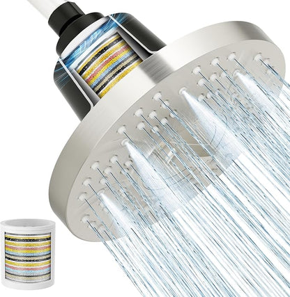 SR SUN RISE Filtered Shower Head with Filters, 20-Stage Shower Head Filter for Hard Water, High Pressure Showerhead with Easy-Replace Cartridge to Remove Chlorine (7-Inch, Brushed Nickel)