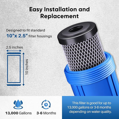1 Micron 2.5" x 10" Whole House CTO Carbon Water Filter Cartridge Replacement for Under Sink Water Filter System, Dupont WFPFC8002, WFPFC9001, FXWTC, SCWH-5, WHEF-WHWC, WHCF-WHWC, AMZN-SCWH-5,3Pack