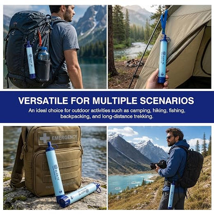 Portable Water Filter Straw Kit, 0.01 Mmicron Reusable Water Filtration, 5-in-1 Survival Gear for Camping, Hiking, Emergency, 1 Pack