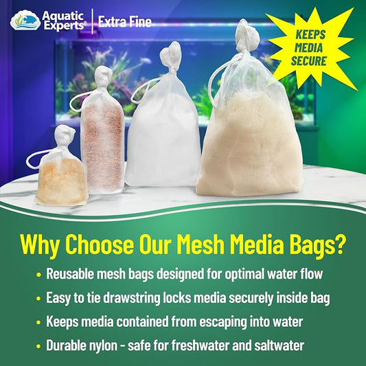 Aquatic Experts Extra Fine Aquarium Media Bag, Durable Drawstring Bags for Fish Tank Filters,150 Micron Mesh, (Extra Fine, 5" x 9" - 4 Pack)