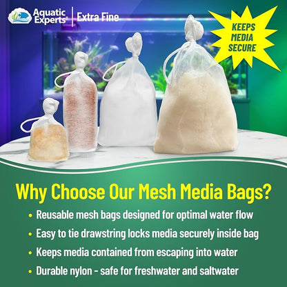 Aquatic Experts Extra Fine Aquarium Media Bag, Durable Drawstring Bags for Fish Tank Filters, 150 Micron Mesh, (Extra Fine, 3"x 4" - 4 Pack)