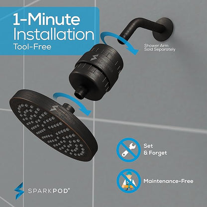 SparkPod Luxury Filtered Shower Head Set 23 Stage Shower Filter - Reduces Chlorine and Heavy Metals - High Pressure Showerhead Filter (6" Round, Vintage Oil-Rubbed Bronze)