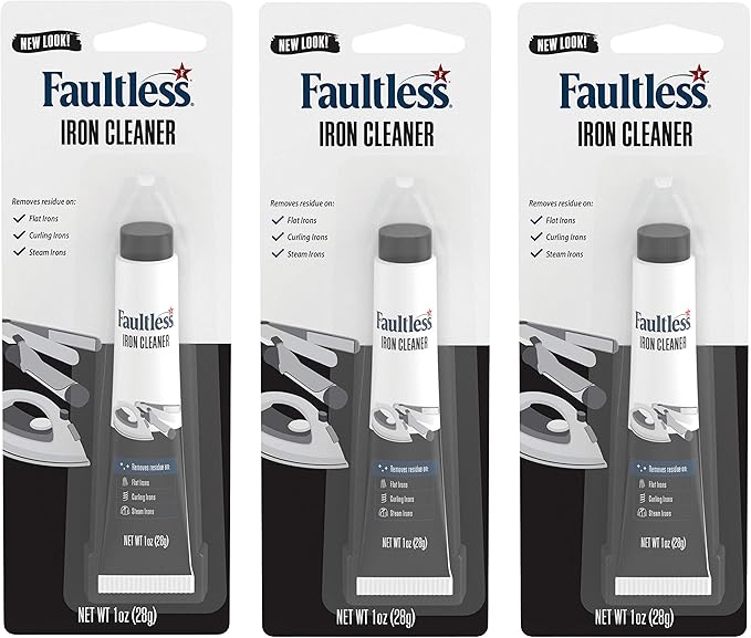 Faultless Hot Iron Cleaner, Non-Toxic Steam Iron Cleaner, Removes Melted Fabrics, Glue, Hard Water, Lime Deposits & Starch (1 oz) (3 Pack)