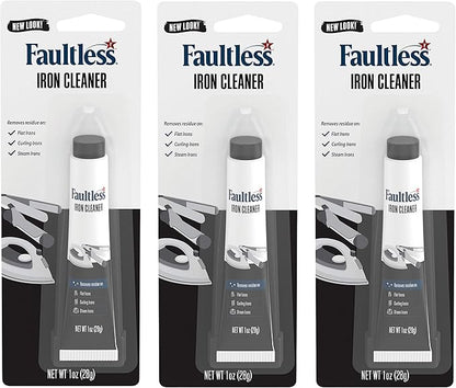 Faultless Hot Iron Cleaner, Non-Toxic Steam Iron Cleaner, Removes Melted Fabrics, Glue, Hard Water, Lime Deposits & Starch (1 oz) (3 Pack)
