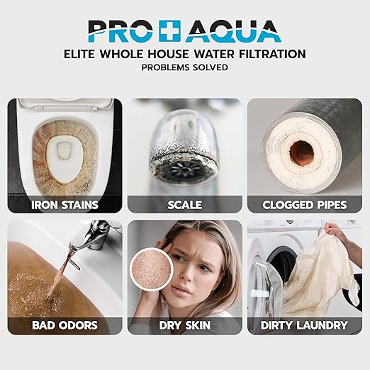 PRO+AQUA Elite Series GEN2 PRO-100-E 3-Stage Whole House Water Filtration System for City & Well Water with Pressure Gauges | Reduces Contaminants, Sediment, Chemicals, Heavy Metals, with 1” Ports