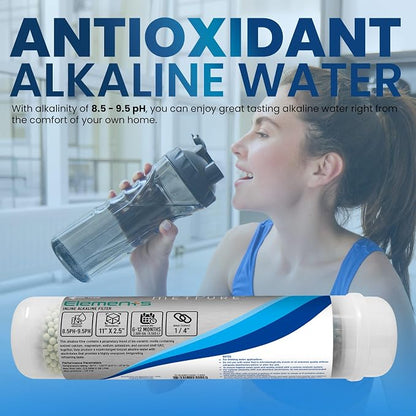 Metpure Elements Inline Antioxidant Alkaline Water Filter 11" x 2.5" with 1/4" Quick Connects Replacement or Add-on for pH Balance and Restore Minerals in Reverse Osmosis RO System