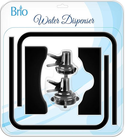 Brio Stainless Steel 3-5 Gallon Water Jug Stand and 2 Dispenser Valves, Rust-Resistant Non Slip Water Stand with BPA Free Fast Flow Water Spout Fits BOTH 48mm and 55mm Bottles 2 CAPS INCLUDED (Black)