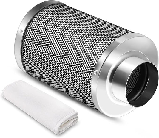 iPower 4 Inch Air Carbon Filter Smellines Control with Premium Australia Activated Charcoal, Reversible Flange for Inline Fan, Indoor Grow Tent, Hydroponics, Prefilter Included, Silver