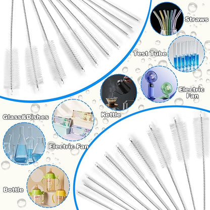 Ixiaoyoo Cleaning Brushes Set, 10 Pieces 8 Inch Nylon Tube Brush + 60 Inch Flexible Long Drain Brush, Hose Pipe Brush, Suitable for Home Kitchen, Bathroom, Fish Tank, Water Pump Accessories (White)