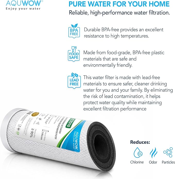 CTO10 5 Micron 2.5" x 10" Carbon Block Water Filter Set – Replacement Cartridges for Whole House and Under Sink Systems, Universal Standard Size (3, 10 x 2.5)