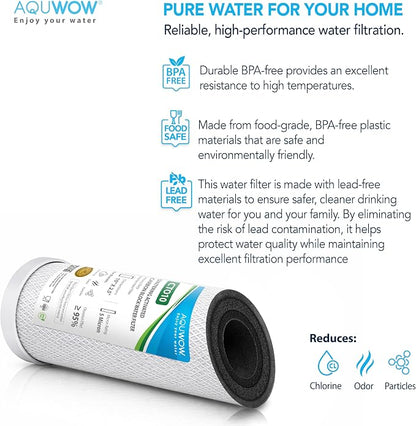 CTO10 5 Micron 2.5" x 10" Carbon Block Water Filter Set – Replacement Cartridges for Whole House and Under Sink Systems, Universal Standard Size (3, 10 x 2.5)