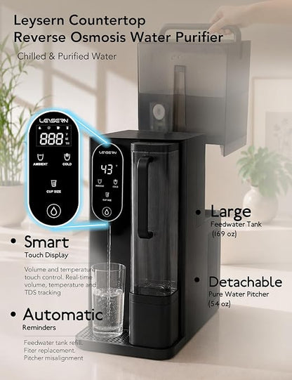 Leysern Cold Countertop Reverse Osmosis Water Filter, No Installation | 7-Stage RO Filtration with UV, Dual-Thermoelectric Cooling, Water Purifier with TDS Monitor, NSF 372 Certified, Black