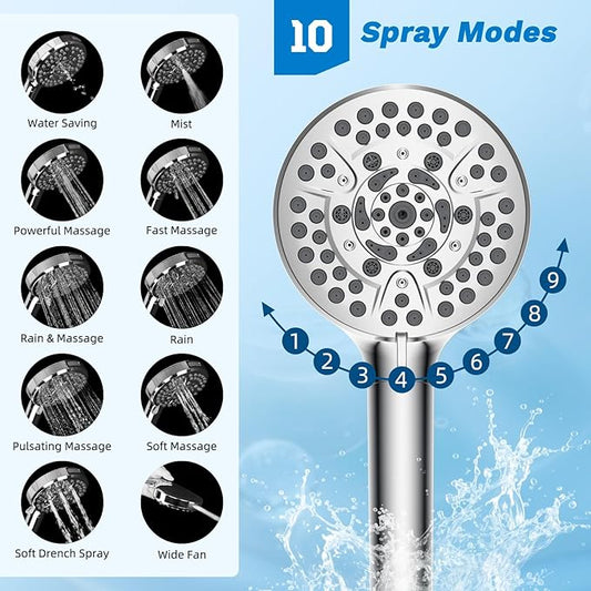 Hibbent cUPC Certified All Metal 8" Rainfall Showerhead Combo, High Pressure Shower Head with 10-Spray Mode Handheld, Innovative 4-way Diverter with Pause Mode, 71'' Shower Hose and Holder, Chrome