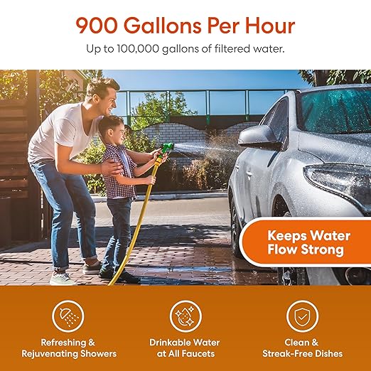 Brio Whole House Water Filter System w/Gauges | 2 Stage Fast-Flow Filtration (Phosphate Anti-Scale, CTO Carbon Block) 4.5" x 20" Filters | Improves Taste, Protects Home Appliances & Shower | 900 GPH