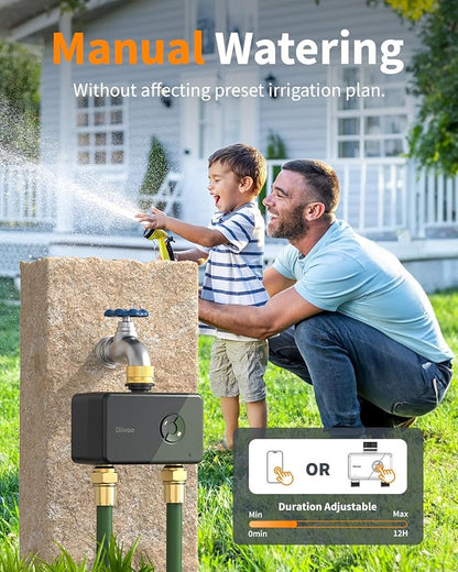 Diivoo 2 Zone WiFi Brass Sprinkler Timer, Smart Hose Water Timer with Remote APP Control, Compatible with Alexa & Google Home, 12 Irrigation Schedules, Rain Delay & Manual Mode for Garden, Lawn, Yard