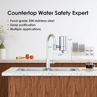 Waterdrop FC-06 Water Filter for Sink Faucet, 360° Rotating Stainless Steel | Reduce Chlorine, NSF Certified Faucet Water Filter for Kitchen Sink, Tap Water Filter, 320 Gallons 3 Months