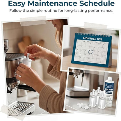 4-Pack Water Filter & 16.9 fl oz Descaler Kit, Compatible with Breville Barista Touch BES880, Barista Pro BES878, Oracle BES980 & More Espresso Machines, 4-Use Descaling Solution (4)