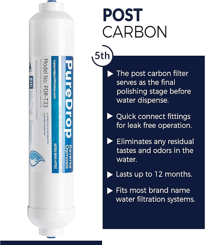 PureDrop PDR-F15-50 Standard 5-Stage Replacement Cartridge for 50 GPD Reverse Osmosis Water Filter System 2-Year Replacement Filter Pack,15 Counts, 12x15x15