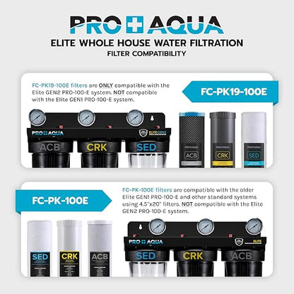 PRO+Aqua Elite GEN2 Whole House Replacement Filter Set, Heavy Metals Well Water - Sediment, KDF/Blend, Carbon Infused Cartridges FC-PK19-100E