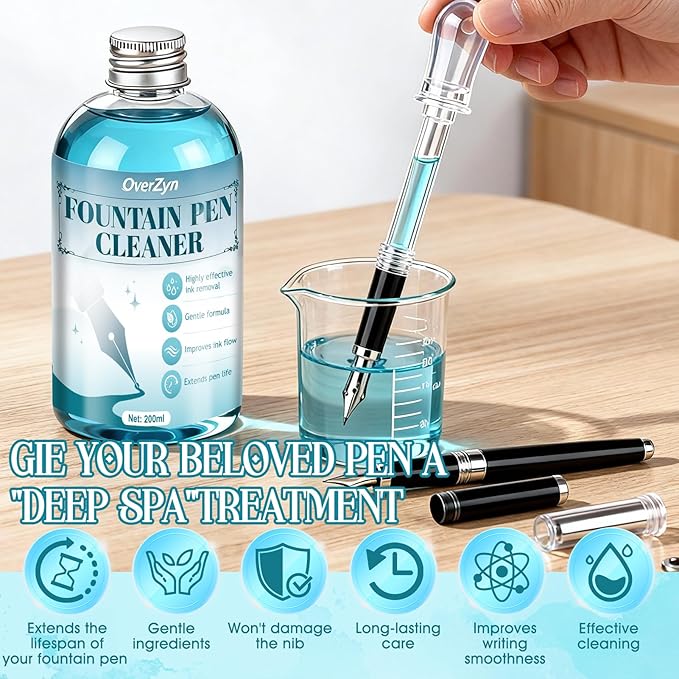 6.67 oz Fountain Pen Cleaneing Kit, Fountain Pen Cleaner, Fountain Pen Flush, Won't Damage the Nib, is Suitable for Cleaning Fountain Pen Nibs, and Extends the Life of the Pen
