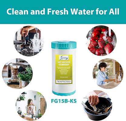 iSpring FG15B-KS Premium Quality Super Capacity GAC and KDF Carbon Filter Replacement Cartridge for Direct Connect Under Sink Water Filtration System US21B & US21B-CPB, 10” x 4.5”