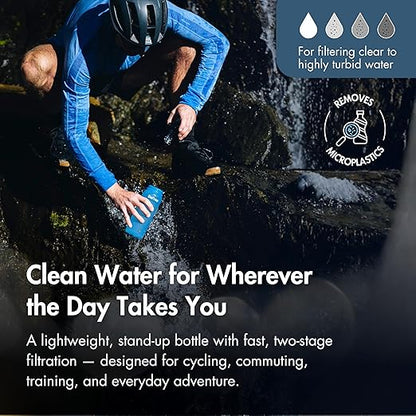 Katadyn BeFree AC Bottle 0.7L Water Filter Bottle for Travel & Daily Use | 2-Stage Filter Removes Bacteria & Microplastics, Improves Taste, BPA-Free, Fits Cup Holders - Slate Blue