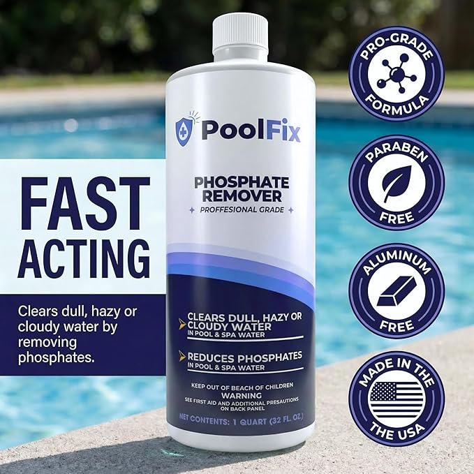 Phosphate Remover – 1 Quart Reduces Phosphates for Cleaner, Clearer Water & Improved Pool Clarity | Professional Grade - 32 oz Bottle