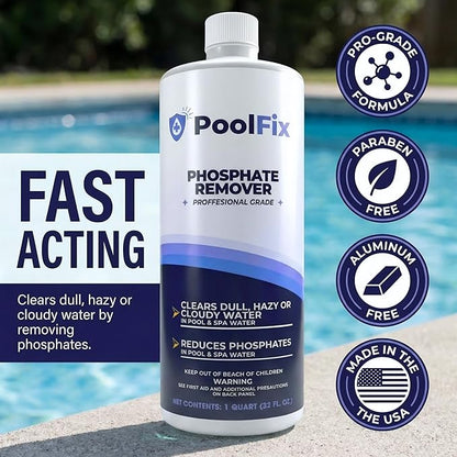 Phosphate Remover – 1 Quart Reduces Phosphates for Cleaner, Clearer Water & Improved Pool Clarity | Professional Grade - 32 oz Bottle